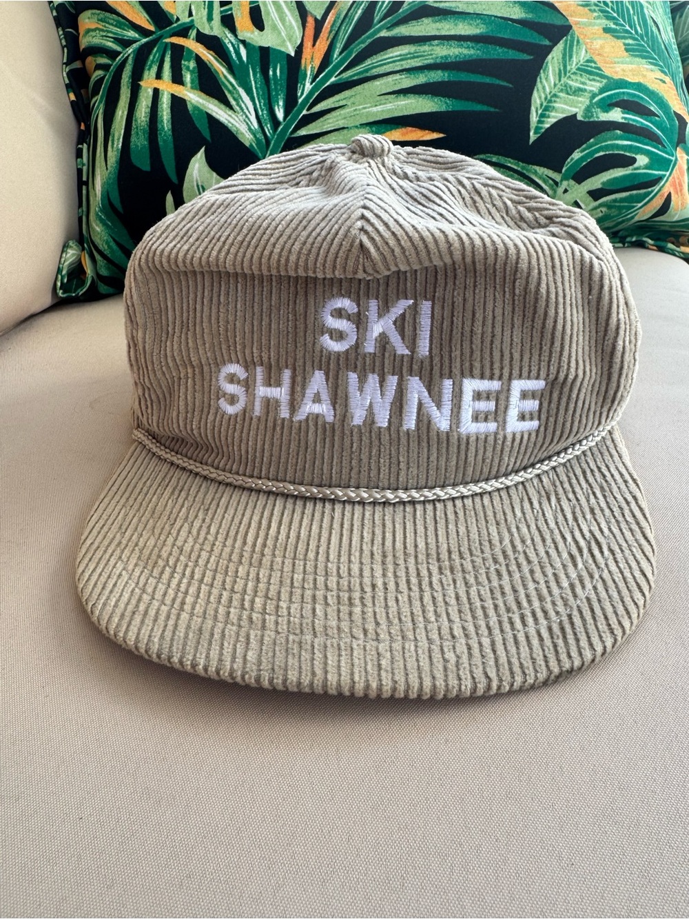 Vintage Ski Shawnee Hat Corduroy Embroidered Adult Beige Brown Adult OS SnapBack